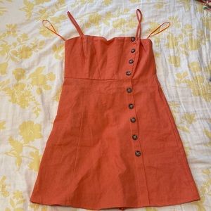 Orange Button Front Spaghetti Strap Summer Sun Dress